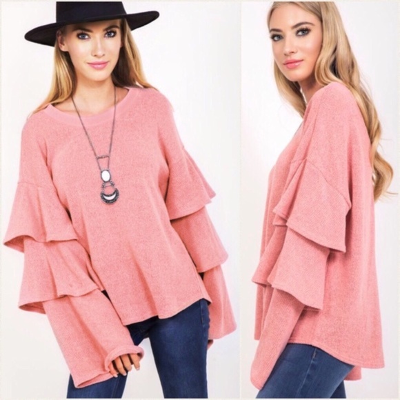 Love Riche Sweaters - Super Cute Ruffle Tiered Sleeve Sweater